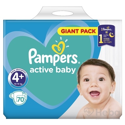 PAMPERS active baby Giant Pack 4+ MaxiPlus  detské plienky (10-15 kg)(inov.2018) 1x70 ks