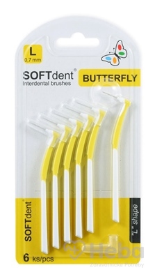 Medzizubné kefky SOFTdent Butterfly L 0,7 mm  zahnuté, žlté 1x6 ks