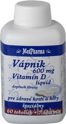 MedPharma Vápnik 600 mg + vitamín D liquid  67 kapsúl (60+7 zadarmo)