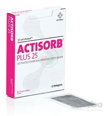 Actisorb Plus 25  obväz s aktívnym uhlím a striebrom (6,5 x 9,5 cm) 1x10 ks