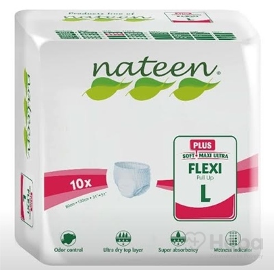 nateen FLEXI PLUS L/XL  nohavičky plienkové, obvod bokov 110-170 cm, savosť 2550 ml, 1x10 ks