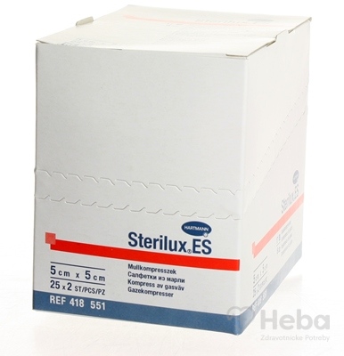 STERILUX ES kompres sterilný  so založenými okrajmi 17 vlákien 8 vrstiev (5x5 cm) 25x2 (50 ks)