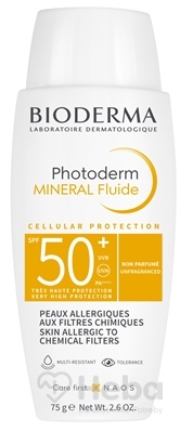Bioderma Photoderm Mineral Fluide fluid na opaľovanie na pokožku alergickú na slnko SPF50+  75 g opaľovací fluid
