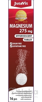 JutaVit Horčík 275 mg + vitamín B6  šumivé tablety s príchuťou pomaranča a granátového jablka 1x16 ks
