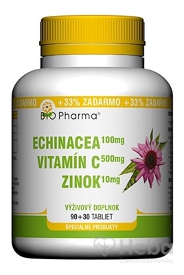 BIO Pharma Echinacea, Vitamín C, Zinok  120 tabliet (90+30 zadarmo)