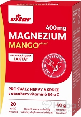 Vitar Magnézium 400 mg + vitamíny B6 a C  20 vrecúšok mango