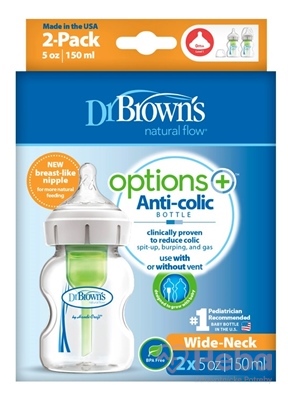 DR.BROWN'S Fľaša antikolik Options+ široké hrdlo 2x150 ml plast