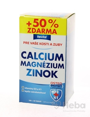 Revital Vápnik + Horčík + Zinok + vitamíny D3 a K1  150 tabliet (100+50 zadarmo)