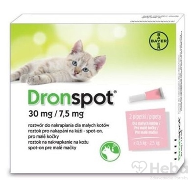 Dronspot 30 mg/7,5 mg spot-on (2 pipety)  pre malé mačky (?0,5 - 2,5 kg) 2x0,35 ml