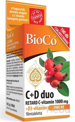 BioCo Vitamín C Retard 1000 mg + Vitamín D3 2000 IU Duo  100 tabliet