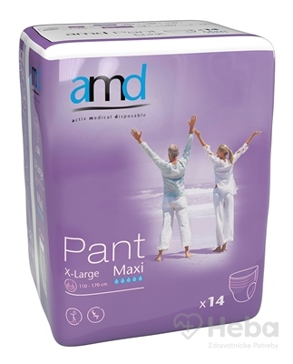 amd Pant Maxi X-Large  plienkové nohavičky navliekacie, obvod bokov 120 - 170 cm, nasiakavosť 2450 ml, 1x14 ks