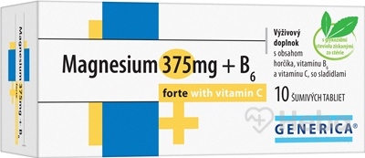 GENERICA Magnesium 375 mg + B6 forte s vitamínom C  10 šumivých tabliet