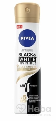 NIVEA Anti-perspirant BLACK & WHITE Silky Smooth  sprej, 48H, 5xAnti 1x150 ml