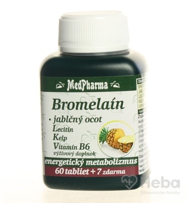 MedPharma Bromelaín 300 mg + Jablčný ocot + Lecitín + Kelp + Vitamín B6  67 tabliet (60+7 zadarmo)
