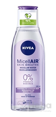 NIVEA MicellAir 5v1 Upokojujúca micelárna voda bez parfumu pre citlivú pleť, 200 ml