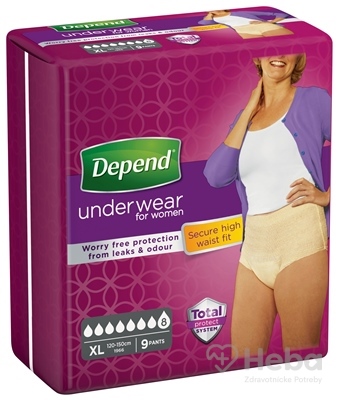 DEPEND SUPER XL pre ženy  naťahovacie nohavičky, obvod bokov 120-150 cm, (2017) 1x9 ks