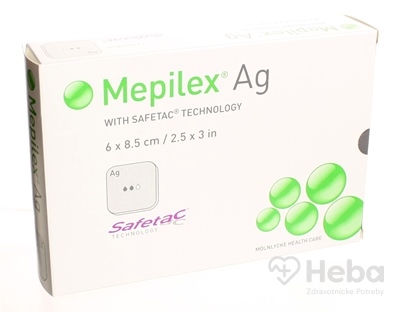 Mepilex Ag 6x8,5 cm  mäkký silikónový bakteriostatický obväz na rany 1x5 ks
