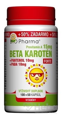 Bio Pharma Beta karotén 15 mg Forte s panthenolom a PABA  150 kapsúl (100+50 zadarmo)