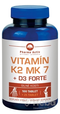 Pharma Activ Vitamín K2 MK 7 + D3 FORTE  tbl (inov.2020) 100+25 (125 ks)
