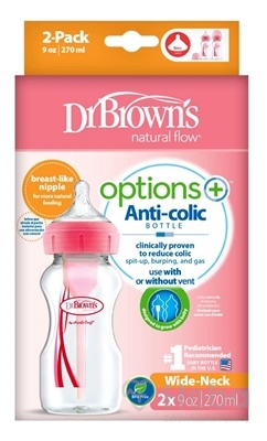 DR.BROWN'S Fľaša dojčenská Anti-colic Wide-Neck 2x270ml, ružová