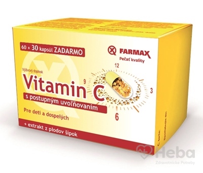 Farmax Vitamín C 500 mg + extrakt z plodov šípok  90 kapsúl s postupným uvoľňovaním (60+30 zadarmo)