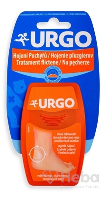URGO Hojenie pľuzgierov Na päty (na šport)  hydrokoloidná náplasť, 7,2x4,3 cm, 1x5 ks