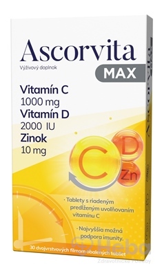 Ascorvita Max (Vitamín C + vitamín D + Zinok)  30 tabliet