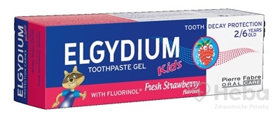 Elgydium Kids  gélová zubná pasta s fluorinolom pre deti (2-6 rokov) s príchuťou jahody 1x50 ml