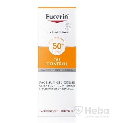 Eucerin Sun Oil Control zmatňujúci krémový gél na opaľovanie na mastnú a aknóznu pleť SPF50+  50 ml opaľovací krémový gél
