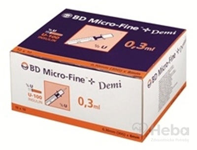 bd Micro Fine + Demi Inzulin.striekačka U-100  s integrovanou ihlou 30G, objem 0,3 ml, 10x10 ks (100 ks)