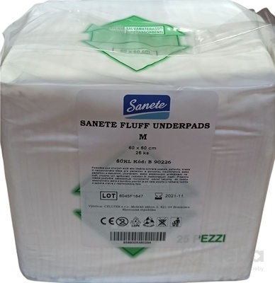 Sanete Fluff Underpads - Podložka pod chorých  M, savosť 1190 ml, rozmer 60x60cm, 1x25 ks