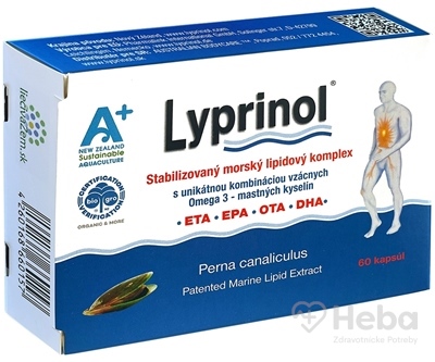 LYPRINOL Omega 3 (ETA, EPA, OTA, DHA)  cps (a 50 mg Perna Canaliculus účinnej zložky v 1 cps) stabilizovaný morský lipidový extrakt 1x60 ks