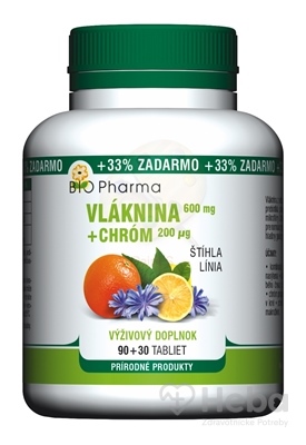Bio Pharma Vláknina 600 mg + Chróm 200 mcg  120 tabliet (90+30 zadarmo)