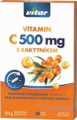 Vitar Vitamín C 500 mg s rakytníkom  30 kapsúl s postupným uvoľňovaním