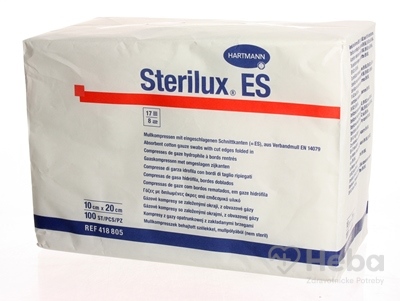 STERILUX ES kompres nesterilný  so založenými okrajmi 17 vlákien 8 vrstiev (10cmx20cm) 1x100 ks