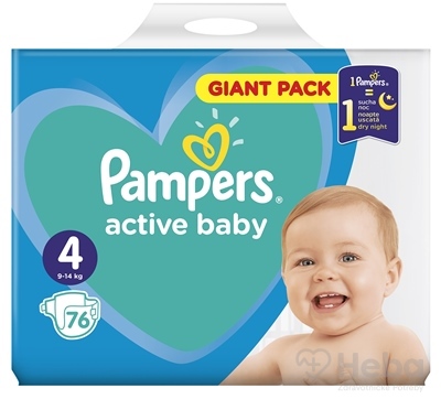 PAMPERS active baby Giant Pack 4 Maxi  detské plienky (9-14 kg)(inov.2018) 1x76 ks