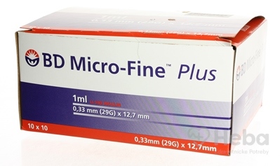 bd Micro Fine Inzulínova Striekačka U-100  s integrovanou ihlou 29G, objem 1 ml, 10x10 ks
