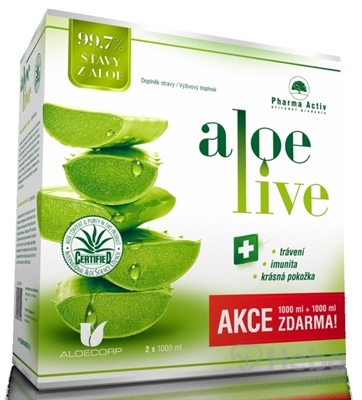 Pharma Activ AloeLive AKCIA  šťava z aloe 99,7% (1+1 zadarmo) 2x1000 ml (2000 ml), 1x1 set