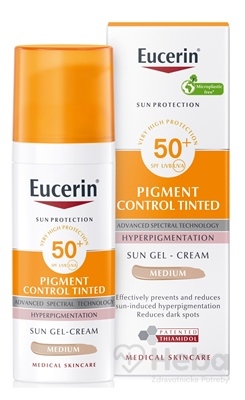 Eucerin Sun Pigment Control Tinted tónovací stredne tmavý gél-krém s depigmentačným účinkom SPF50+  50 ml opaľovacia emulzia