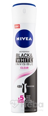 NIVEA Black & White Invisible Clear Sprej antiperspirant, 150 ml