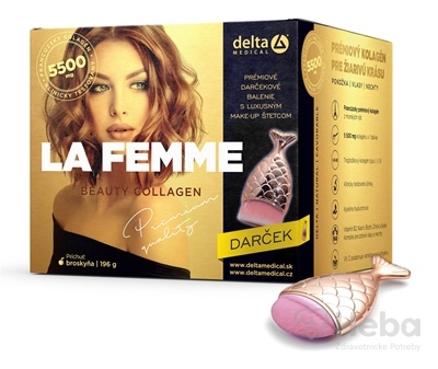 DELTA LA FEMME beauty COLLAGEN + darček  prášok na prípravu nápoja, rozpustný kolagén 196 g + make-up štetec zadarmo, 1x1 set
