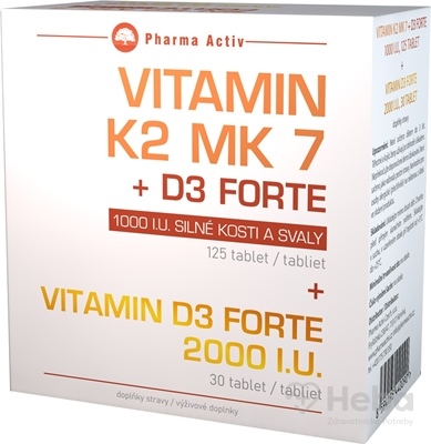 Pharma Activ Vitamín K2 MK 7 + D3 FORTE 1000 I.U.  tbl 125 ks + Vitamín D3 Forte 2000 I.U. tbl 30 ks, 1x1 set