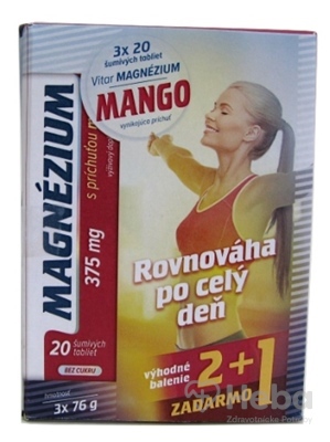 VITAR MAGNÉZIUM 375 mg  tbl eff s príchuťou manga (2+1 zadarmo) 3x20 (60 ks), 1x1 set