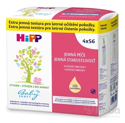 HiPP BabySANFT Vlhčené obrúsky  jemná starostlivosť, čistiace (inov.2021) 4x56 ks