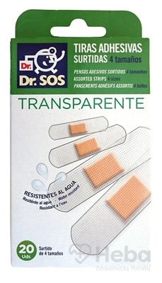 Dr. SOS Transparent náplasť  prúžky mix vodeodolné (4 veľkosti) 1x20 ks