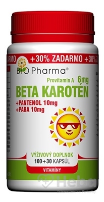 Bio Pharma Beta karotén 6 mg s panthenolom a PABA  130 kapsúl (100+30 zadarmo)