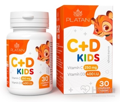 Platan Vitamín C + Vitamín D Kids  30 cmúľacích tabliet
