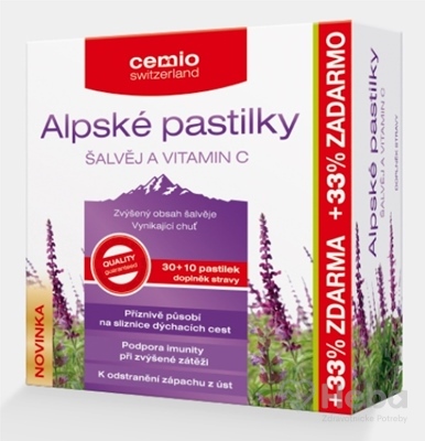 Cemio Alpské pastilky Šalvia a vitamín C  40 pastiliek (30+10 zadarmo)