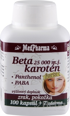 MedPharma Betakarotén 25 000 m.j. s panthenolom a PABA  107 kapsúl (100+7 zadarmo)