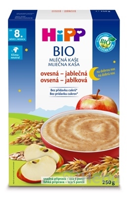 HiPP BIO Kaša mliečna na dobrú noc ovsená – jablková od 8. mesiaca, 250 g
